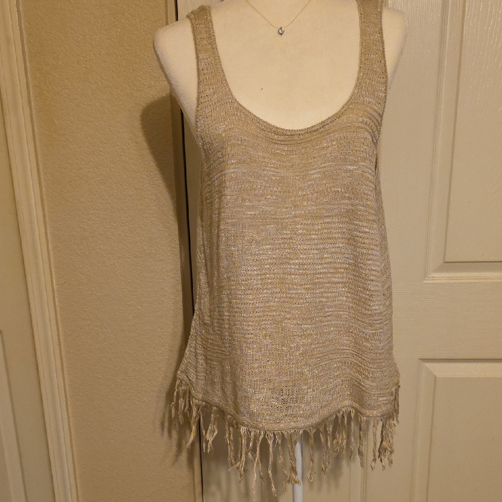 Maurices Beige Fringed Knit Tank Top